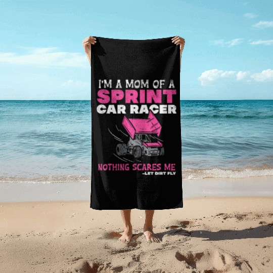 Mom Of A Sprint Car Racer Race Day Driver Mother P Beach Towels