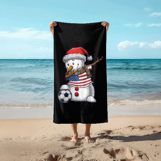 Soccer Boy Dabbing Snowman Christmas Jersey Beach Towels