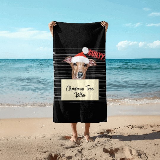Italian Greyhound christmas funny prison Beach Towels