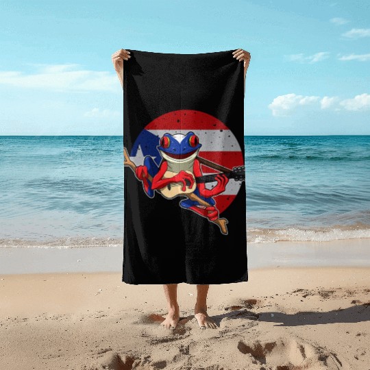 Guitar Playing Coqui Frog Puerto Rico Animal Beach Towels