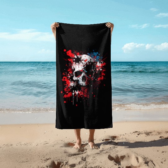 Ink Splatter Skull Beach Towels