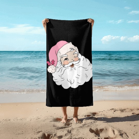Retro Vintage Pink Santa Claus Beach Towels
