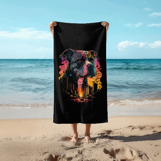 Cyberpunk Pitbull Beach Towels