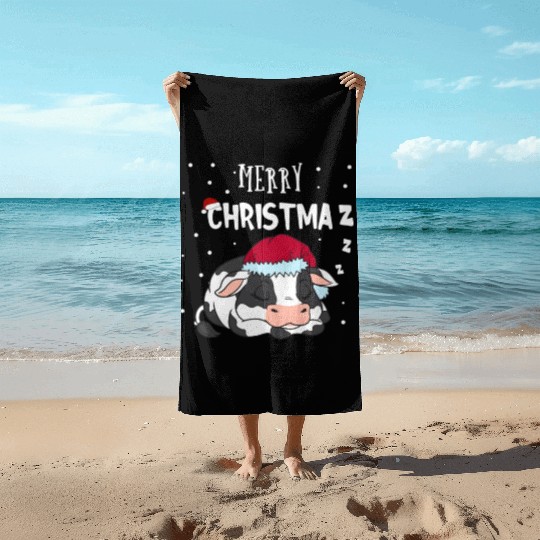 Funny Cow Merry Christmaz Christmas Farmer Beach Towels