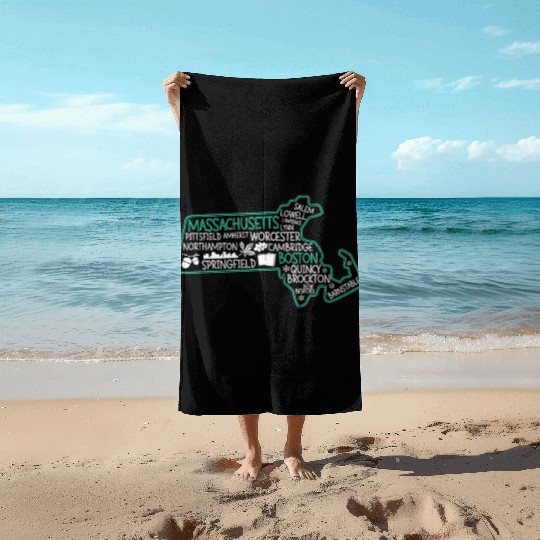 Massachusetts Boston cute map Salem Lowell Lawrenc Beach Towels