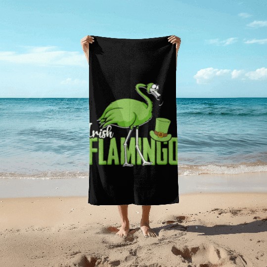 Irish Flamingo - bird Beach Towels