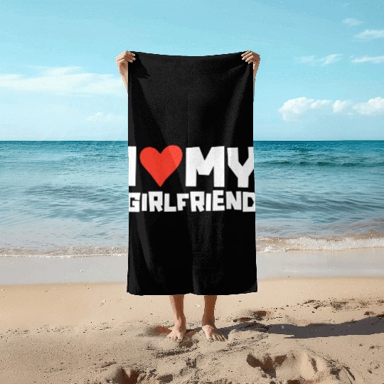 I Love My Girlfriend Red Heart Cute Romantic Gift Beach Towels