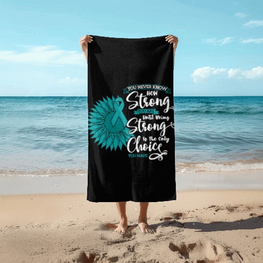 Cervical Cancer Awareness Month Teal Sunflower Beach Towels