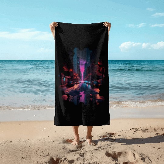 New York Vaporwave Aesthetic Retro Style Love NY Beach Towels
