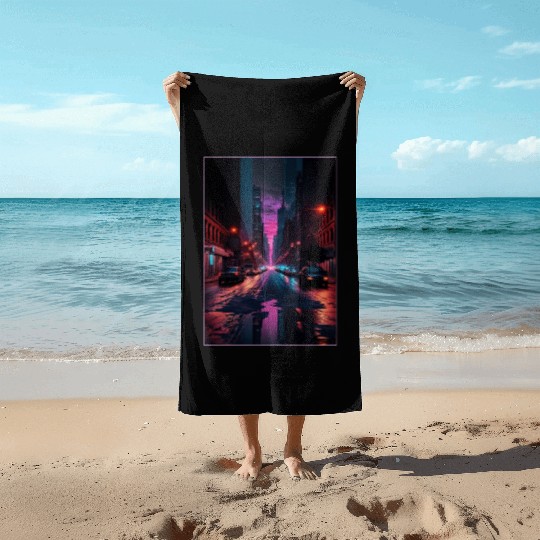 New York Vaporwave Aesthetic Retro Style Love NY Beach Towels