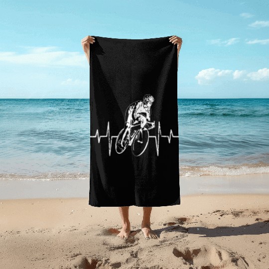 Cycling Heartbeat, Racing lover, Bicycle Line Bike Beach Towels