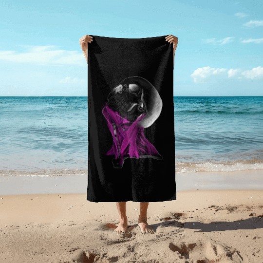 Synthwave Skull Beach Towels