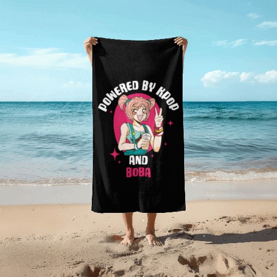 Powered By Kpop And Boba Funny Kpop Gift Beach Towels