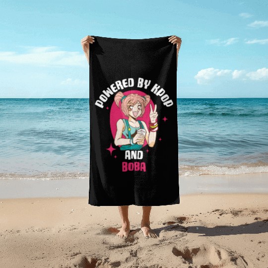 Powered By Kpop And Boba Funny Kpop Gift Beach Towels