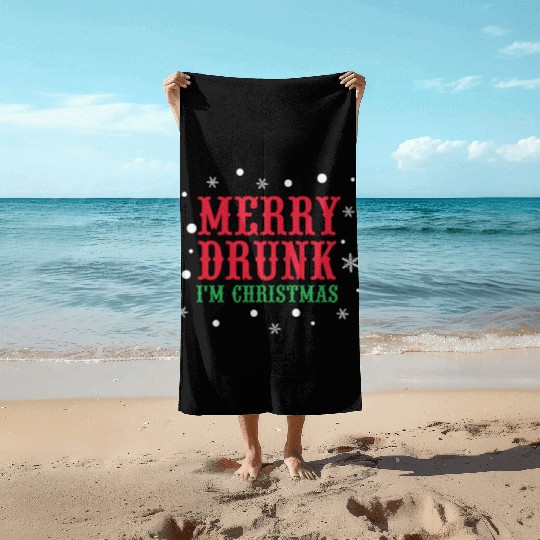 merry drunk i'm christmas Beach Towels