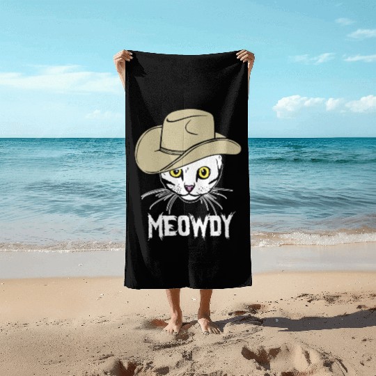 Meowdy Funny Cat Cowboy Hat Design Beach Towels