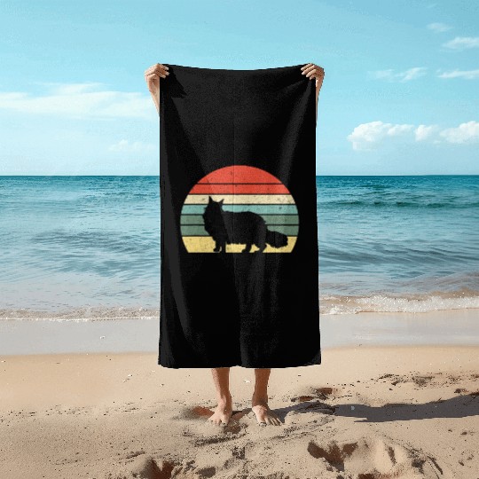 Cat Lover Gift Beach Towels Retro Maine Cat