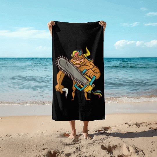 Muscular bull chainsaw Muscular bull chainsaw insp Beach Towels