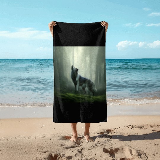Howling wolf at midnight Beach Towels