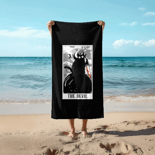 The Devil Tarot Card Funny Cat Tarot Card A Tarot Beach Towels