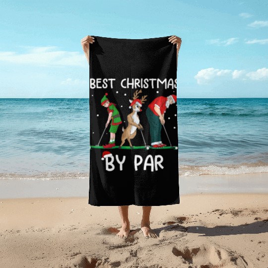 Golf Elf Golfer Christmas Santa Claus Golfing Beach Towels