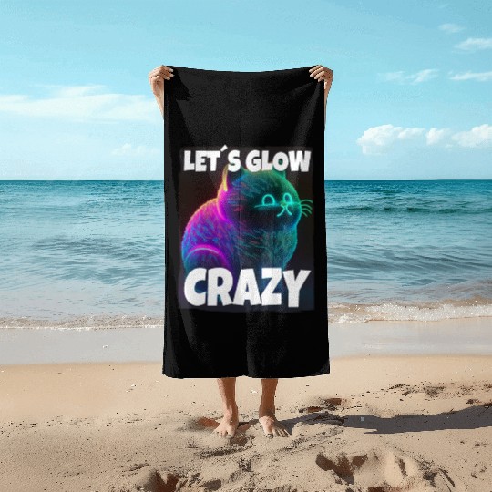 Lets Glow Crazy Cat Kitten Fluffy Cat Beach Towels
