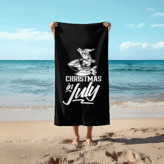 Christmas In July Humor Summer Santa Sarcastic Beach Towels