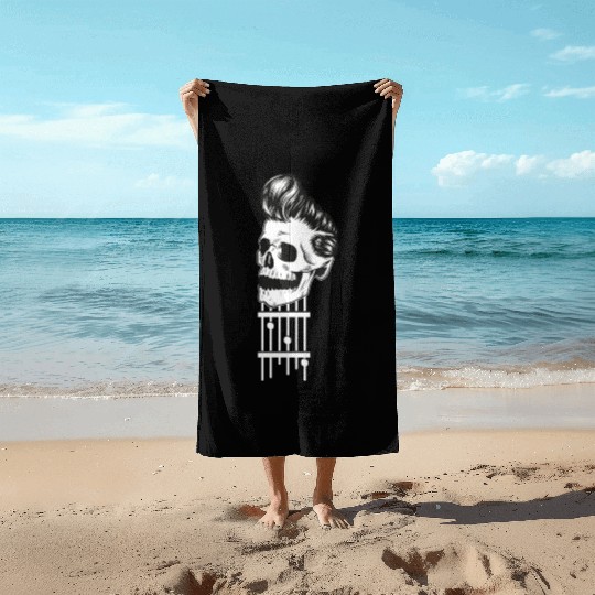 Rock N Roll Skeleton Head -Sweet Rock On Guitar Beach Towels