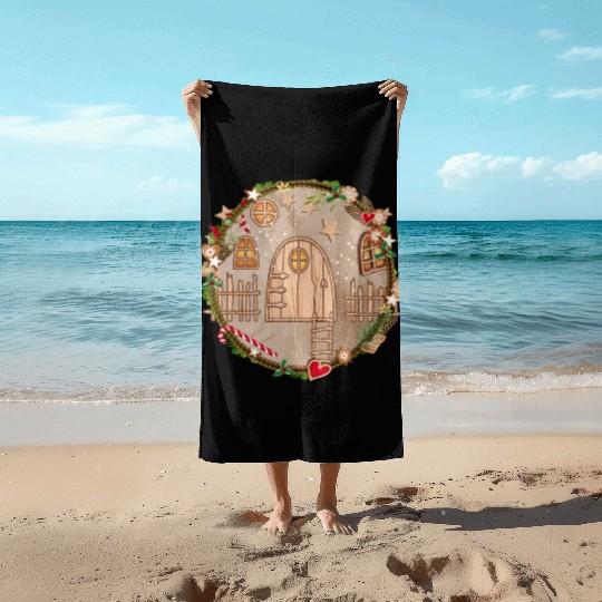 Elf door in Christmas wreath for Christmas Beach Towels
