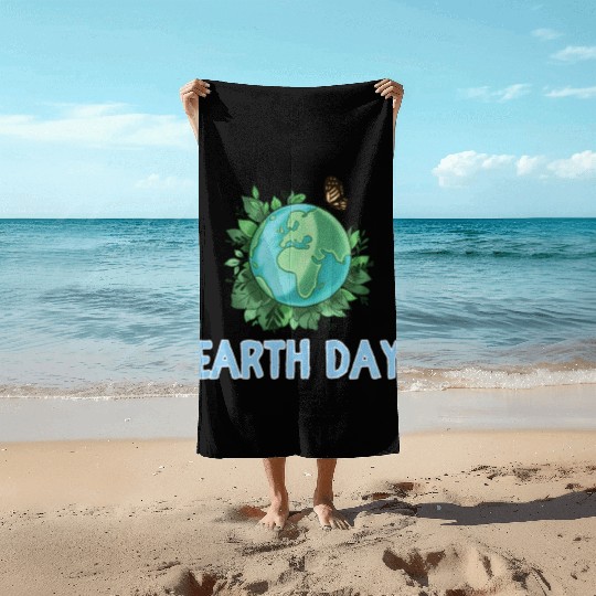 Earth Day Gift Globe Plants Butterfly Save the Beach Towels