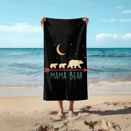 Retro Mama Bear With 2 Cubs Beach Towels