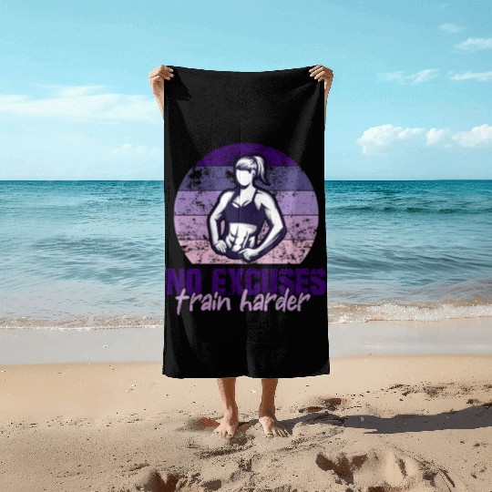 NO EXCUSES, TRAIN HARDER AT THE GYM Beach Towels