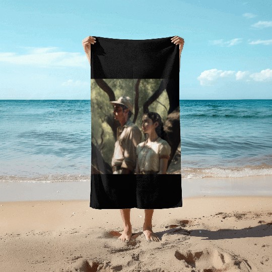 screengrab from a 1920s film scene beautiful Beach Towels