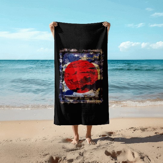 Japan Flag Red Circle Blue Mountain Collage Art 74 Beach Towels