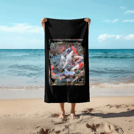 Japan Koi Fish Pond Collage Art 88 Beach Towels