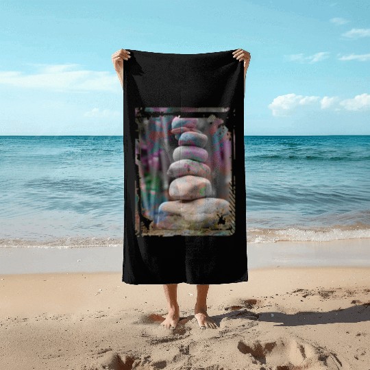 Japan Zen Buddhism Balancing Stones Rocks Bamboo Beach Towels