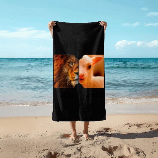 He is the Lion and the Lamb Beach Towels