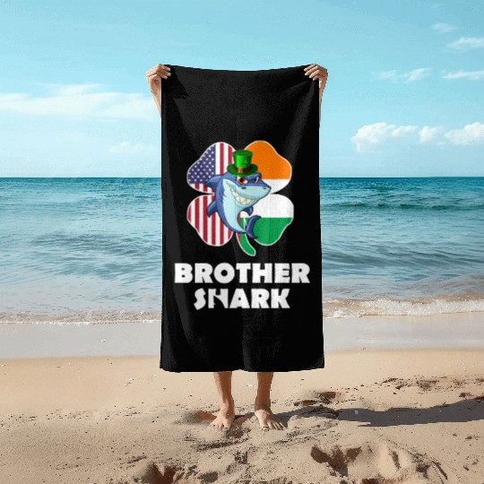 Irish American Flag Ireland Shamrock Brother Shark Beach Towels