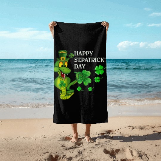 Happy St Patricks Day Snake Graphic Great Gift Beach Towels