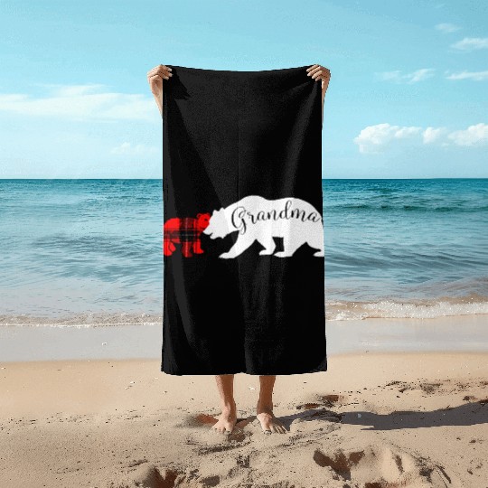 Grandma Bear Red Plaid Cub Mom Christmas Ladies Beach Towels