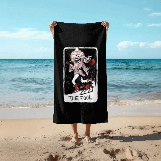 The Fool Skeleton With Dog Tarot Card Beach Towels