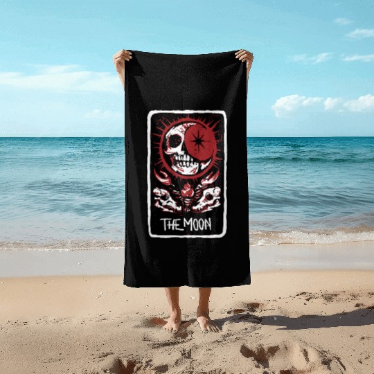 The Moon Blood Red Skeleton Skull Tarot Card Beach Towels