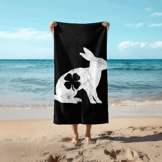 St Patrick's Day Rabbit Bunny Irish Green Shamrock Beach Towels