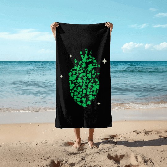 Shamrock Heart Cardiac Nurse St Patricks Day Beach Towels
