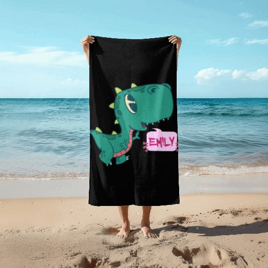 EMILY - Lovely girl name with cute dinosaur Beach Towels