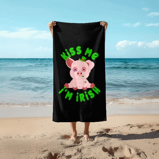 St Patricks Day Year of the Pig Shenanigan Piglet Beach Towels