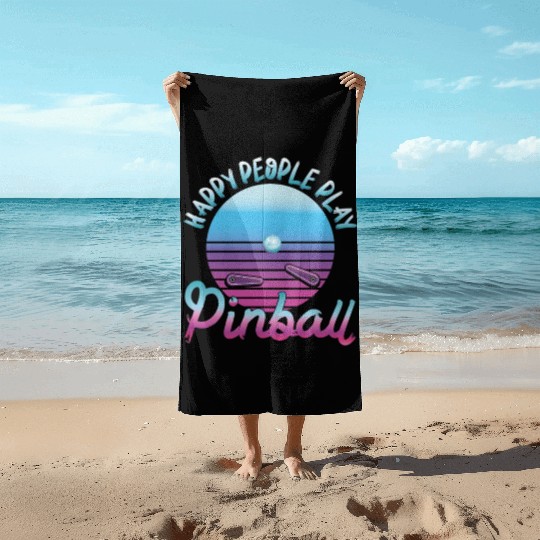 Happy People Play Pinball Retro 80s Beach Towels