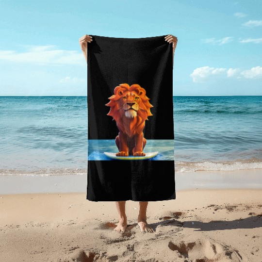 Surfer lion Beach Towels