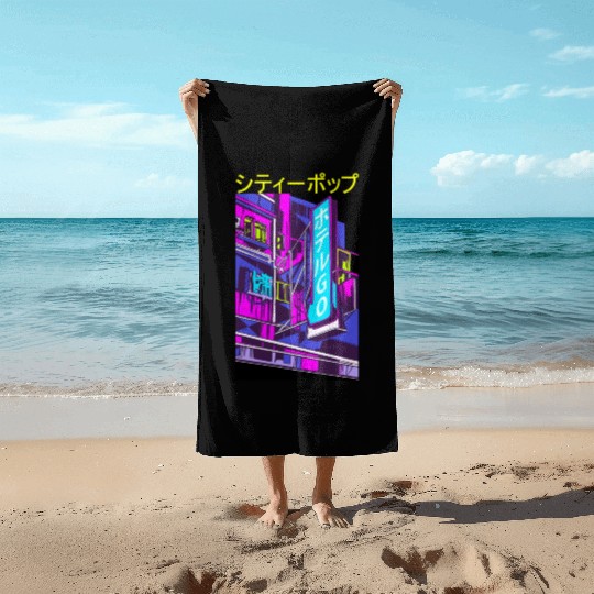 Japanese City Pop 70s 80s Vaporwave Aesthetic Beach Towels