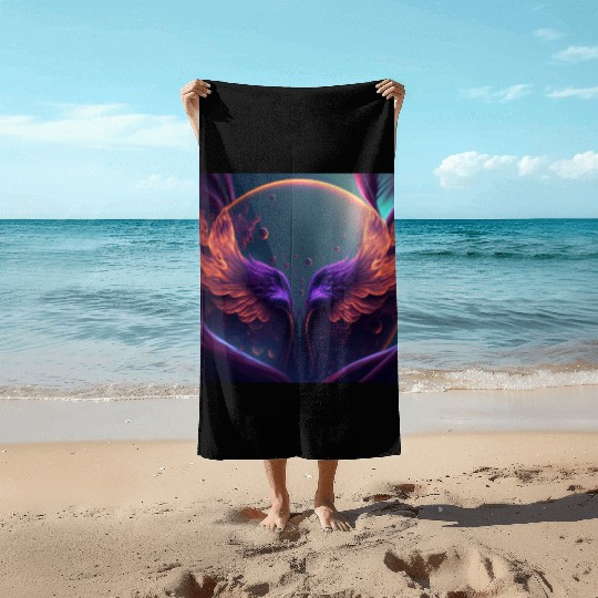 Flaming phoenix wings Beach Towels